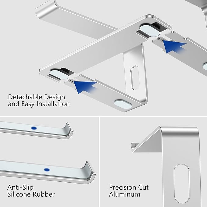 BESIGN LS03 Aluminum Laptop Stand, Ergonomic Detachable Computer Stand, Notebook Riser Compatible with Air, Pro, Dell, HP, Lenovo More 10 - 15.6" Laptops, Silver | Stands - TrueDesk
