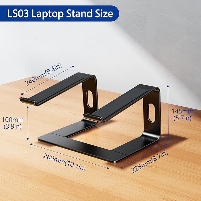 BESIGN LS03 Aluminum Laptop Stand, Ergonomic Detachable Computer Stand, Riser Holder Notebook Stand Compatible with Air, Pro, Dell, HP, Lenovo More 10 - 15.6" Laptops, Black | Stands - TrueDesk