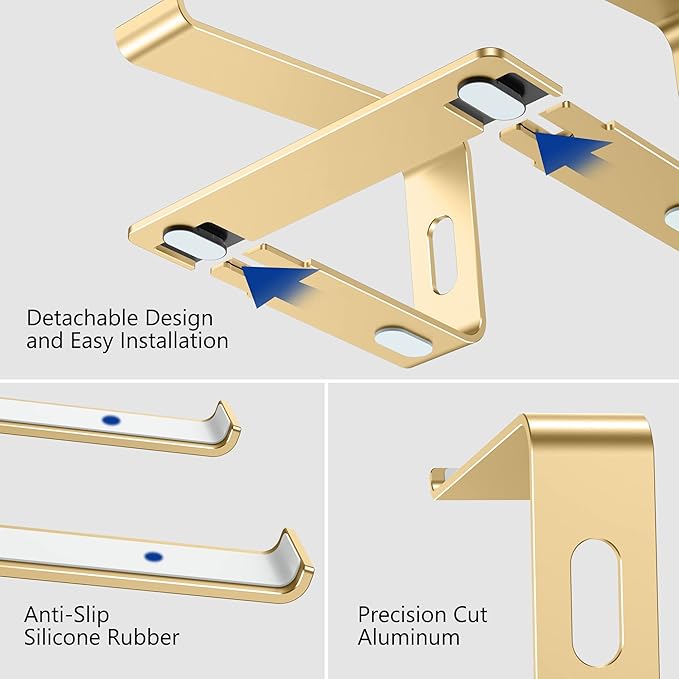 BESIGN LS03 Aluminum Laptop Stand, Ergonomic Detachable Computer Stand, Riser Holder Notebook Stand Compatible with Air, Pro, Dell, HP, Lenovo More 10 - 15.6" Laptops, Gold | Stands - TrueDesk