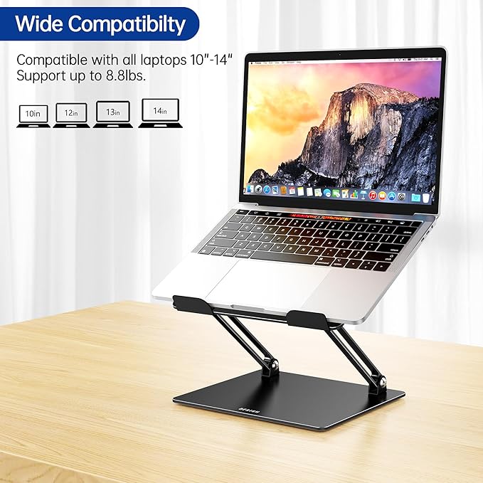BESIGN LS10 Aluminum Laptop Stand, Ergonomic Adjustable Notebook Tablet Stand, Computer Holder Compatible with Air, Pro, Dell, HP, Lenovo More 10 - 14" Laptops, Black | Stands - TrueDesk