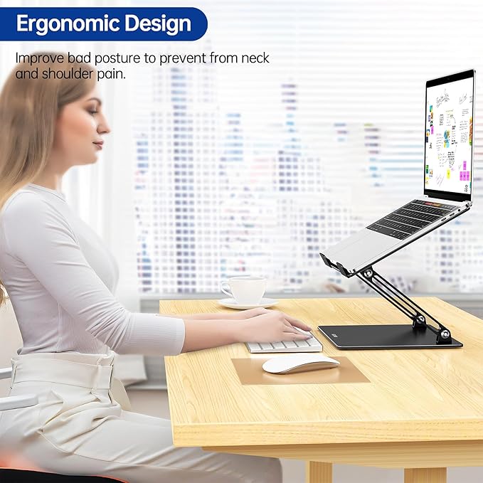 BESIGN LS10 Aluminum Laptop Stand, Ergonomic Adjustable Notebook Tablet Stand, Computer Holder Compatible with Air, Pro, Dell, HP, Lenovo More 10 - 14" Laptops, Black | Stands - TrueDesk