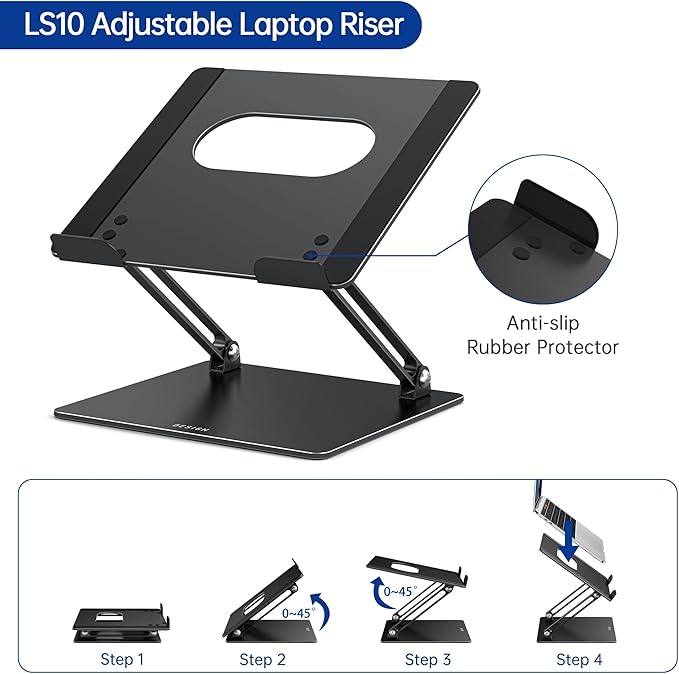BESIGN LS10 Aluminum Laptop Stand, Ergonomic Adjustable Notebook Tablet Stand, Computer Holder Compatible with Air, Pro, Dell, HP, Lenovo More 10 - 14" Laptops, Black | Stands - TrueDesk