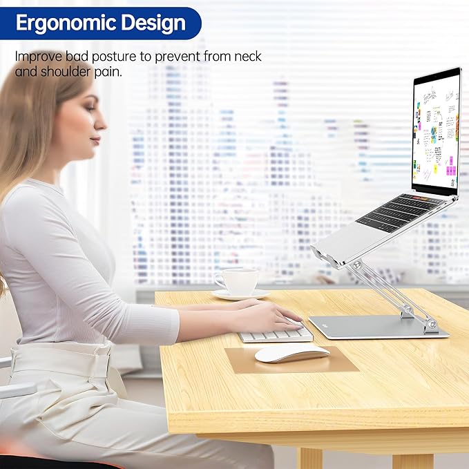 BESIGN LS10 Aluminum Laptop Stand, Ergonomic Adjustable Notebook Tablet Stand, Computer Holder Compatible with Air, Pro, Dell, HP, Lenovo More 10 - 14" Laptops, Silver | Stands - TrueDesk