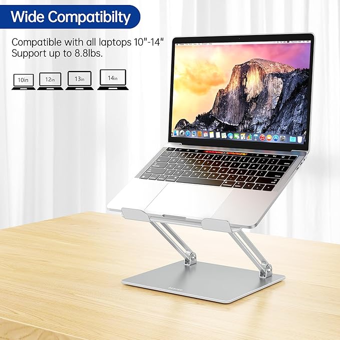 BESIGN LS10 Aluminum Laptop Stand, Ergonomic Adjustable Notebook Tablet Stand, Computer Holder Compatible with Air, Pro, Dell, HP, Lenovo More 10 - 14" Laptops, Silver | Stands - TrueDesk