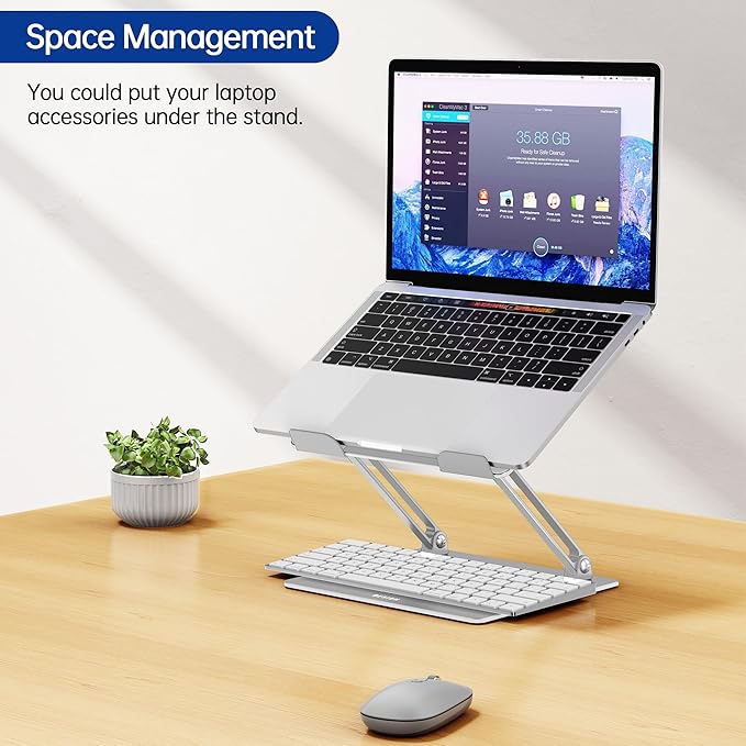 BESIGN LS10 Aluminum Laptop Stand, Ergonomic Adjustable Notebook Tablet Stand, Computer Holder Compatible with Air, Pro, Dell, HP, Lenovo More 10 - 14" Laptops, Silver | Stands - TrueDesk