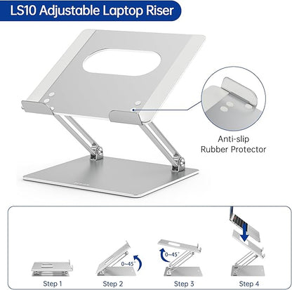 BESIGN LS10 Aluminum Laptop Stand, Ergonomic Adjustable Notebook Tablet Stand, Computer Holder Compatible with Air, Pro, Dell, HP, Lenovo More 10 - 14" Laptops, Silver | Stands - TrueDesk