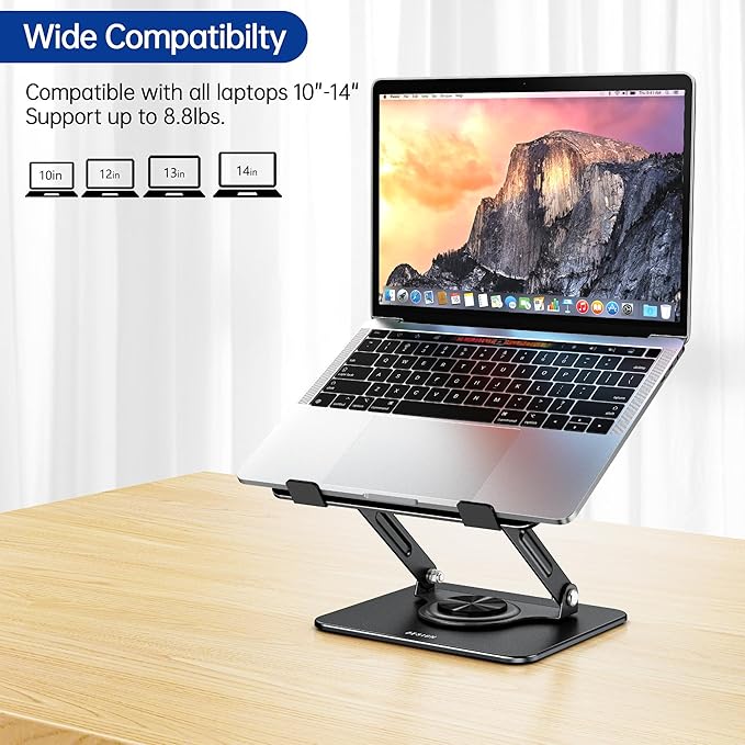 BESIGN LS11 Laptop Stand with 360° Rotating Base, Ergonomic Adjustable Notebook Riser, Foldable Computer Holder Compatible with 10 - 14" Laptops (Black) | Stands - TrueDesk