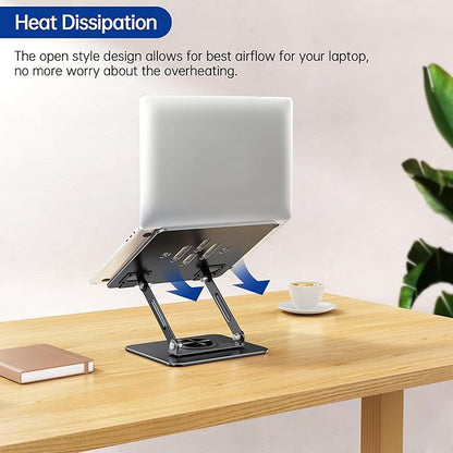 BESIGN LS11 Laptop Stand with 360° Rotating Base, Ergonomic Adjustable Notebook Riser, Foldable Computer Holder Compatible with 10 - 14" Laptops (Black) | Stands - TrueDesk