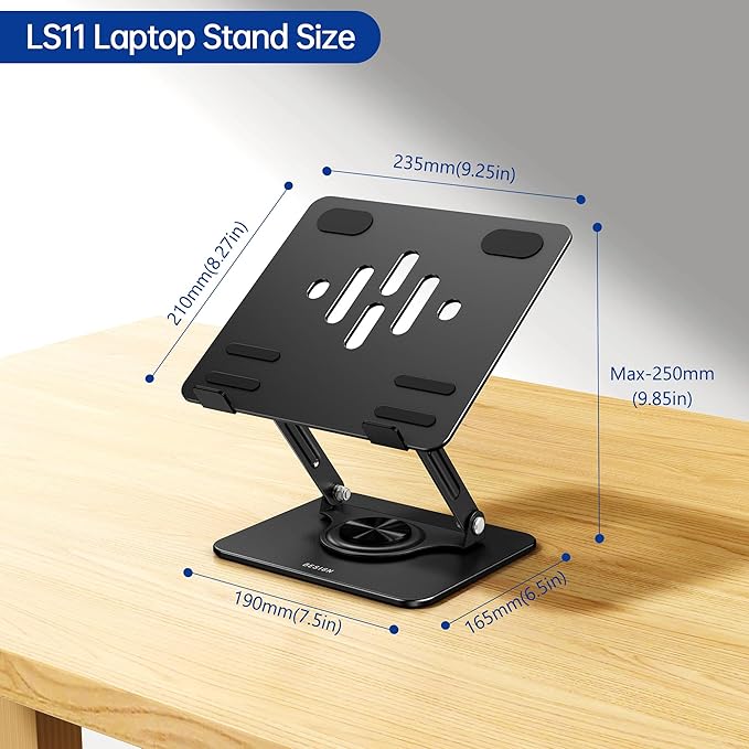 BESIGN LS11 Laptop Stand with 360° Rotating Base, Ergonomic Adjustable Notebook Riser, Foldable Computer Holder Compatible with 10 - 14" Laptops (Black) | Stands - TrueDesk