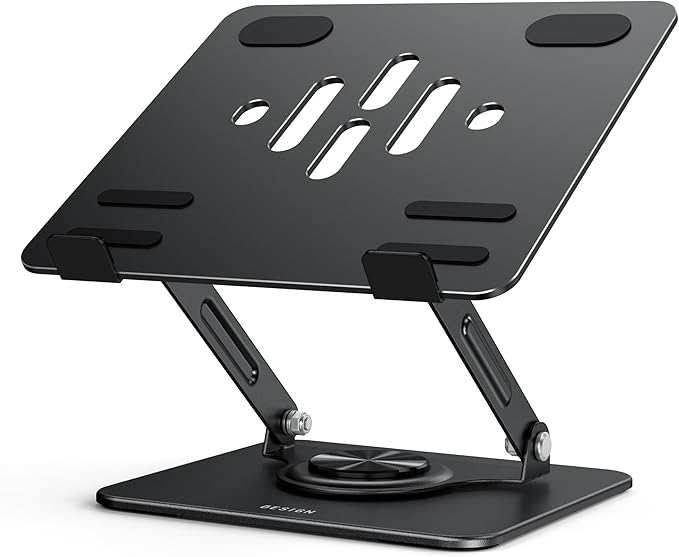 BESIGN LS11 Laptop Stand with 360° Rotating Base, Ergonomic Adjustable Notebook Riser, Foldable Computer Holder Compatible with 10 - 14" Laptops (Black) | Stands - TrueDesk