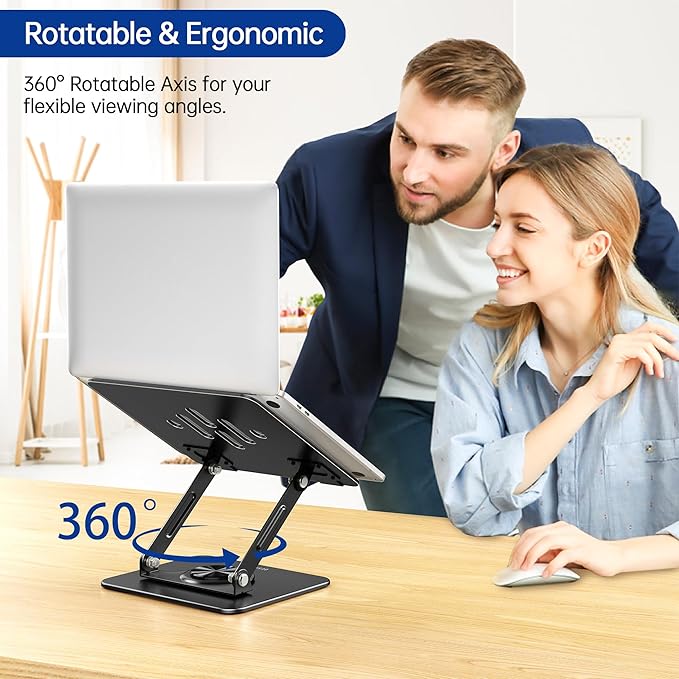 BESIGN LS11 Laptop Stand with 360° Rotating Base, Ergonomic Adjustable Notebook Riser, Foldable Computer Holder Compatible with 10 - 14" Laptops (Black) | Stands - TrueDesk