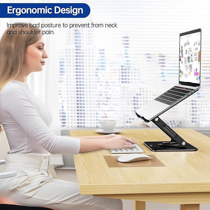BESIGN LS11 Laptop Stand with 360° Rotating Base, Ergonomic Adjustable Notebook Riser, Foldable Computer Holder Compatible with 10 - 14" Laptops (Black) | Stands - TrueDesk