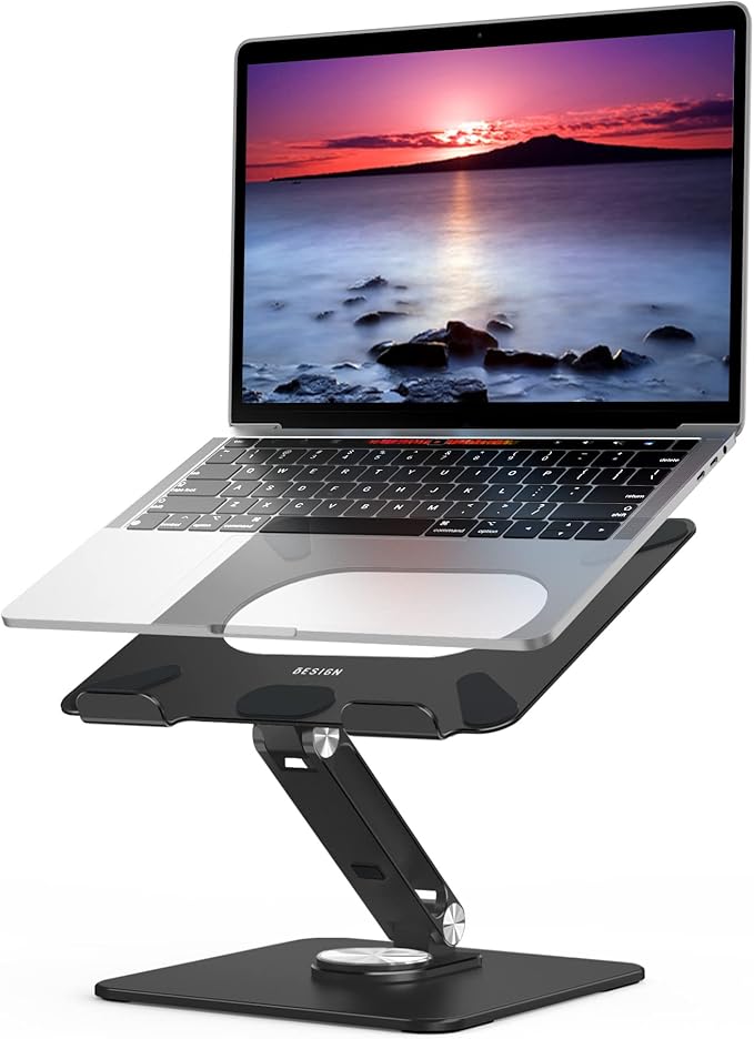 BESIGN LSX7 Laptop Stand with 360 Rotating Base, Ergonomic Adjustable Notebook Riser, Foldable Computer Holder Compatible with 10 - 15.6" Laptops (Black) | Stands - TrueDesk