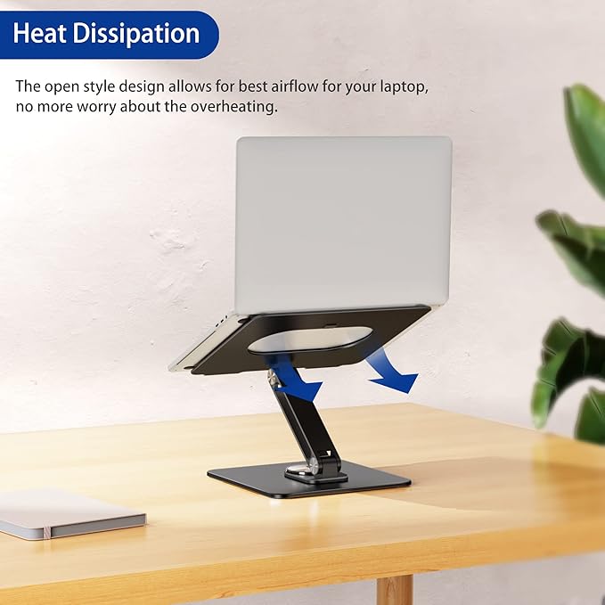 BESIGN LSX7 Laptop Stand with 360 Rotating Base, Ergonomic Adjustable Notebook Riser, Foldable Computer Holder Compatible with 10 - 15.6" Laptops (Black) | Stands - TrueDesk