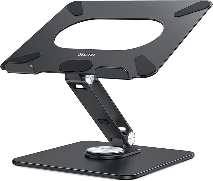 BESIGN LSX7 Laptop Stand with 360 Rotating Base, Ergonomic Adjustable Notebook Riser, Foldable Computer Holder Compatible with 10 - 15.6" Laptops (Black) | Stands - TrueDesk