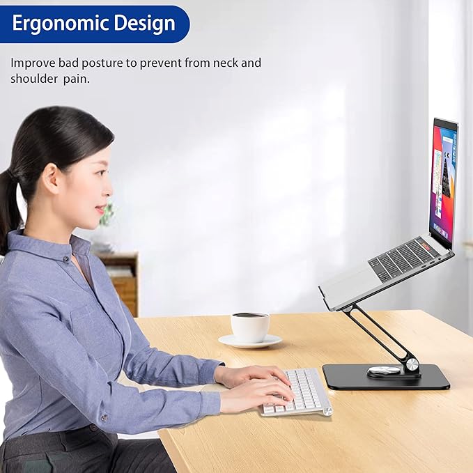 BESIGN LSX7 Laptop Stand with 360 Rotating Base, Ergonomic Adjustable Notebook Riser, Foldable Computer Holder Compatible with 10 - 15.6" Laptops (Black) | Stands - TrueDesk