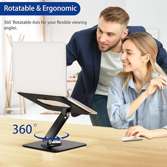 BESIGN LSX7 Laptop Stand with 360 Rotating Base, Ergonomic Adjustable Notebook Riser, Foldable Computer Holder Compatible with 10 - 15.6" Laptops (Black) | Stands - TrueDesk