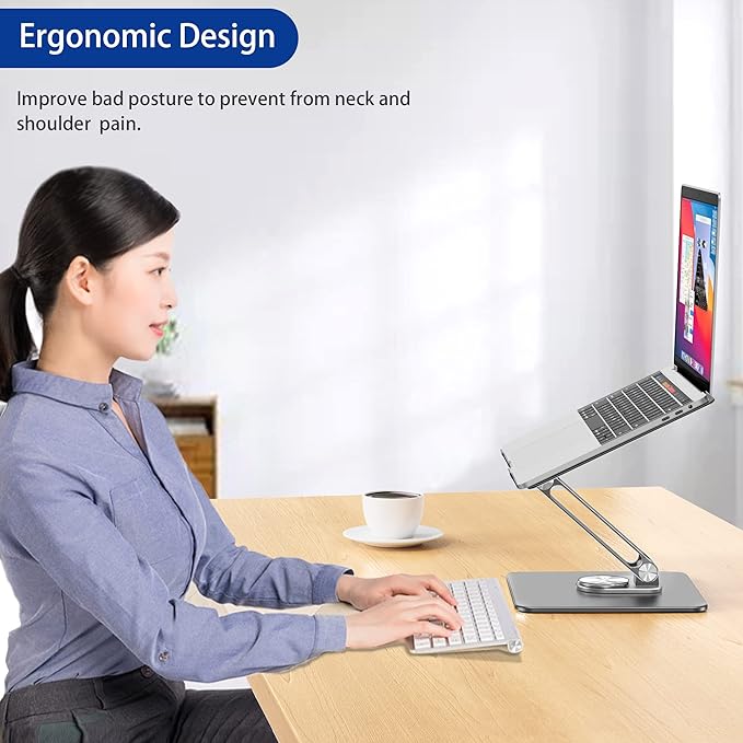 BESIGN LSX7 Laptop Stand with 360 Rotating Base, Ergonomic Adjustable Notebook Riser, Foldable Computer Holder Compatible with 10 - 15.6" Laptops (Gray) | Stands - TrueDesk