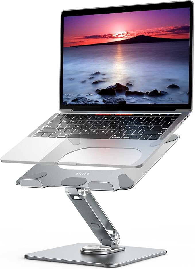 BESIGN LSX7 Laptop Stand with 360 Rotating Base, Ergonomic Adjustable Notebook Riser, Foldable Computer Holder Compatible with 10 - 15.6" Laptops (Gray) | Stands - TrueDesk
