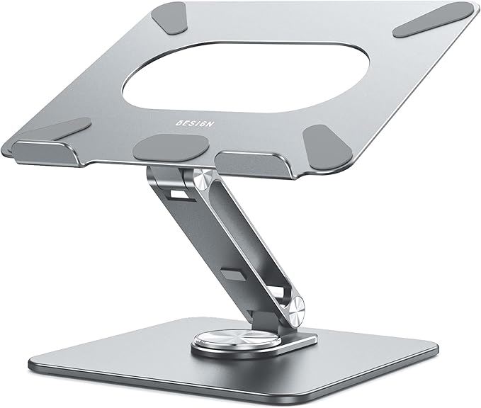 BESIGN LSX7 Laptop Stand with 360 Rotating Base, Ergonomic Adjustable Notebook Riser, Foldable Computer Holder Compatible with 10 - 15.6" Laptops (Gray) | Stands - TrueDesk