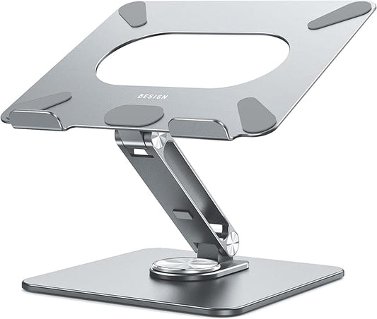 BESIGN LSX7 Laptop Stand with 360 Rotating Base, Ergonomic Adjustable Notebook Riser, Foldable Computer Holder Compatible with 10 - 15.6" Laptops (Gray) | Stands - TrueDesk