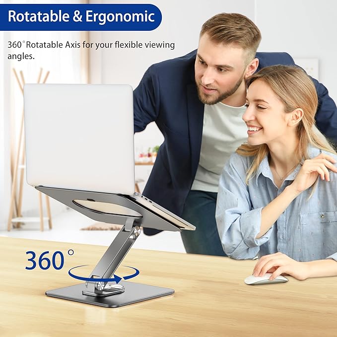 BESIGN LSX7 Laptop Stand with 360 Rotating Base, Ergonomic Adjustable Notebook Riser, Foldable Computer Holder Compatible with 10 - 15.6" Laptops (Gray) | Stands - TrueDesk