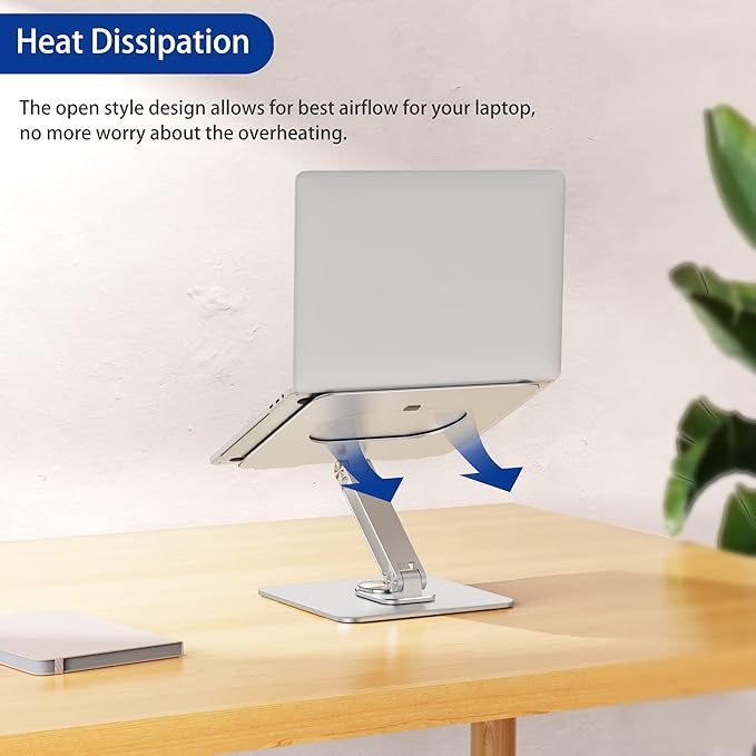 BESIGN LSX7 Laptop Stand with 360 Rotating Base, Ergonomic Adjustable Notebook Riser, Foldable Computer Holder Compatible with 10 - 15.6" Laptops (Silver) | Stands - TrueDesk
