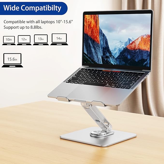 BESIGN LSX7 Laptop Stand with 360 Rotating Base, Ergonomic Adjustable Notebook Riser, Foldable Computer Holder Compatible with 10 - 15.6" Laptops (Silver) | Stands - TrueDesk