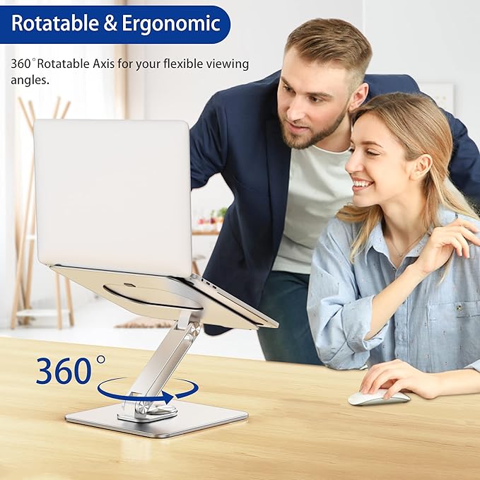 BESIGN LSX7 Laptop Stand with 360 Rotating Base, Ergonomic Adjustable Notebook Riser, Foldable Computer Holder Compatible with 10 - 15.6" Laptops (Silver) | Stands - TrueDesk