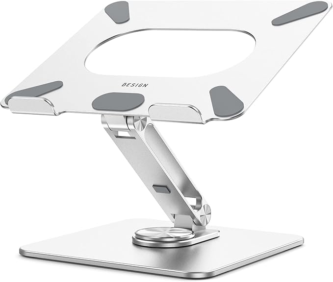 BESIGN LSX7 Laptop Stand with 360 Rotating Base, Ergonomic Adjustable Notebook Riser, Foldable Computer Holder Compatible with 10 - 15.6" Laptops (Silver) | Stands - TrueDesk