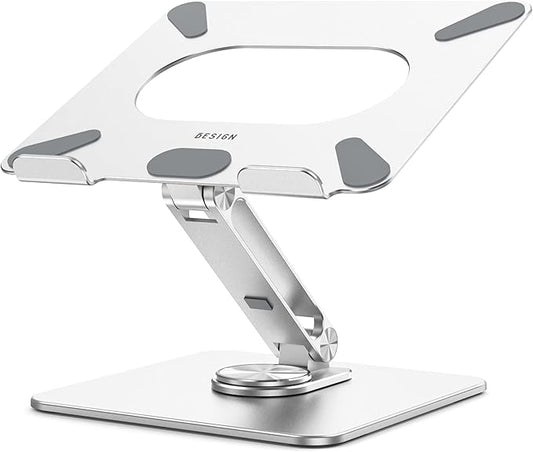 BESIGN LSX7 Laptop Stand with 360 Rotating Base, Ergonomic Adjustable Notebook Riser, Foldable Computer Holder Compatible with 10 - 15.6" Laptops (Silver) | Stands - TrueDesk