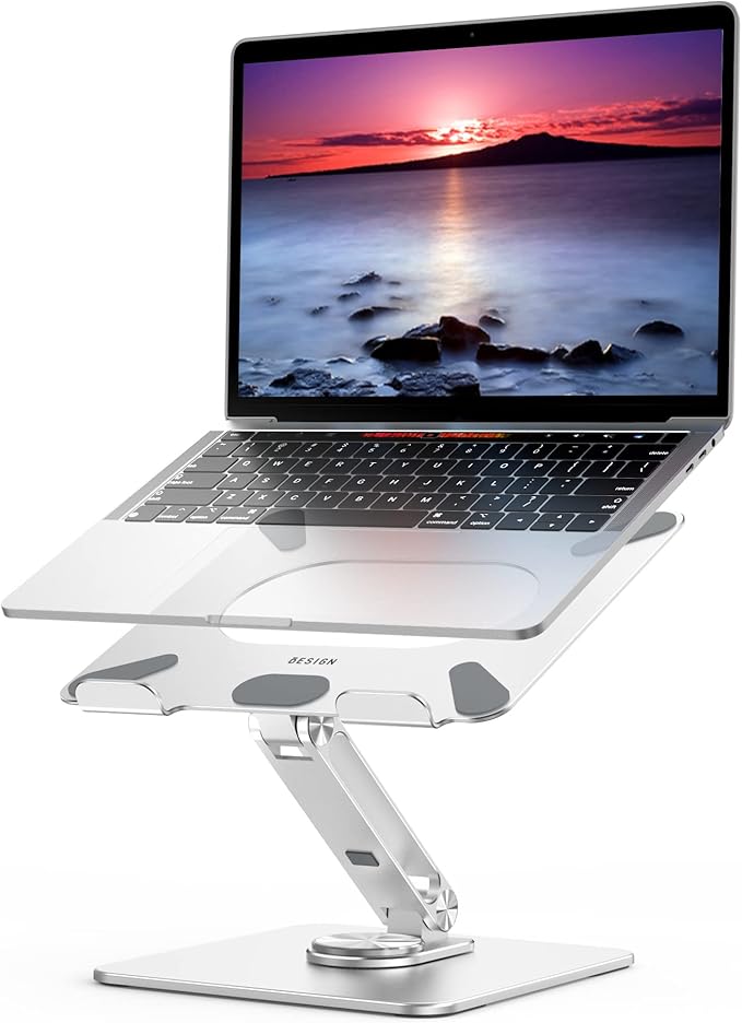 BESIGN LSX7 Laptop Stand with 360 Rotating Base, Ergonomic Adjustable Notebook Riser, Foldable Computer Holder Compatible with 10 - 15.6" Laptops (Silver) | Stands - TrueDesk