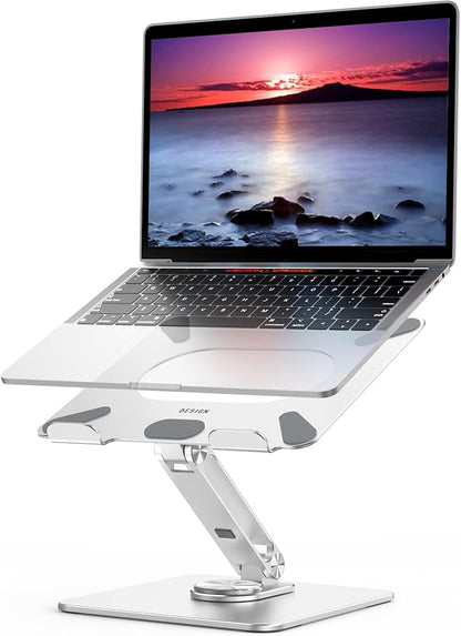 BESIGN LSX7 Laptop Stand with 360 Rotating Base, Ergonomic Adjustable Notebook Riser, Foldable Computer Holder Compatible with 10 - 15.6" Laptops (Silver) | Stands - TrueDesk