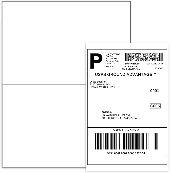 BESTEASY 1000 Half Sheet Self Adhesive Shipping Labels, Laser/Ink Jet White Blank Shipping Labels 8.5" x 5.5" Address Labels (500 Sheet Total 1000 Labels) | Laser Inkjet Printer Labels - TrueDesk