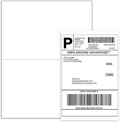 BESTEASY 1000 Half Sheet Self Adhesive Shipping Labels, Laser/Ink Jet White Blank Shipping Labels 8.5" x 5.5" Address Labels (500 Sheet Total 1000 Labels) | Laser Inkjet Printer Labels - TrueDesk