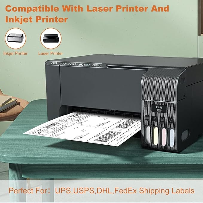 BESTEASY 1000 Half Sheet Self Adhesive Shipping Labels, Laser/Ink Jet White Blank Shipping Labels 8.5" x 5.5" Address Labels (500 Sheet Total 1000 Labels) | Laser Inkjet Printer Labels - TrueDesk