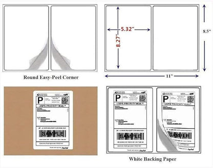 BESTEASY 1000 Round Corner Half Sheet Self Adhesive Shipping Labels for Laser and Ink Jet Printers, White Blank (500 Sheets, 1000 Labels) | Laser Inkjet Printer Labels - TrueDesk