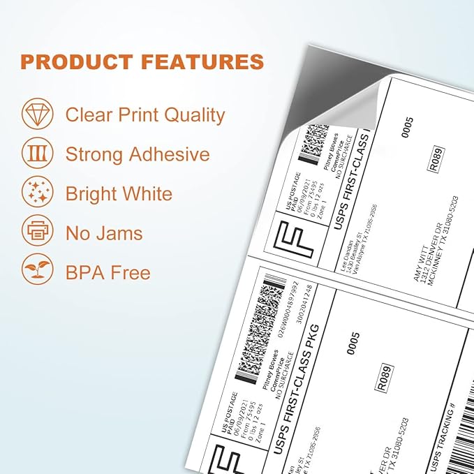 BESTEASY 16000 Half Sheet Self Adhesive Shipping Labels, Laser/Ink Jet White Blank Shipping Labels 8.5" x 5.5" Address Labels (8000 Sheets Total 16000 Labels) | Laser Inkjet Printer Labels - TrueDesk