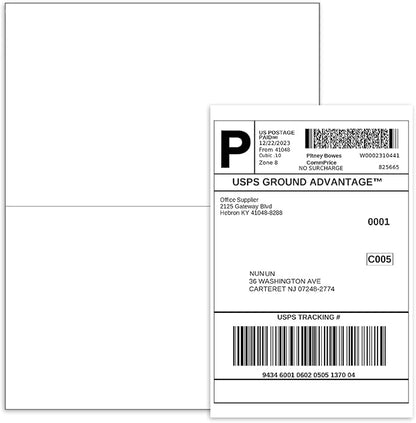 BESTEASY 200 Half Sheet Self Adhesive Shipping Labels, Laser/Ink Jet White Blank Shipping Labels 8.5" x 5.5" Address Labels (100 Sheet Total 200 Labels) | Laser Inkjet Printer Labels - TrueDesk
