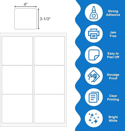 BESTEASY 3 1/3" x 4" Labels Shipping Labels for Laser Inkjet Printers, 6 Up Self Adhesive FBA Address Labels, White Matte Mailing Label Stickers (2000 Sheets, 12000 Labels) | Laser Inkjet Printer Labels - TrueDesk