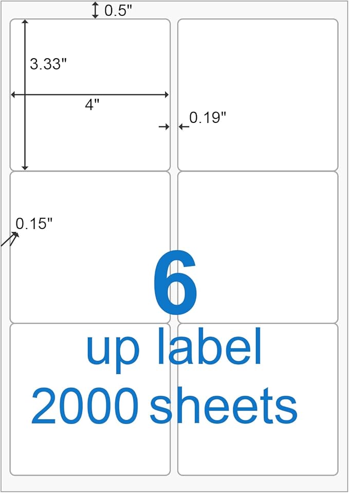 BESTEASY 3 1/3" x 4" Labels Shipping Labels for Laser Inkjet Printers, 6 Up Self Adhesive FBA Address Labels, White Matte Mailing Label Stickers (2000 Sheets, 12000 Labels) | Laser Inkjet Printer Labels - TrueDesk