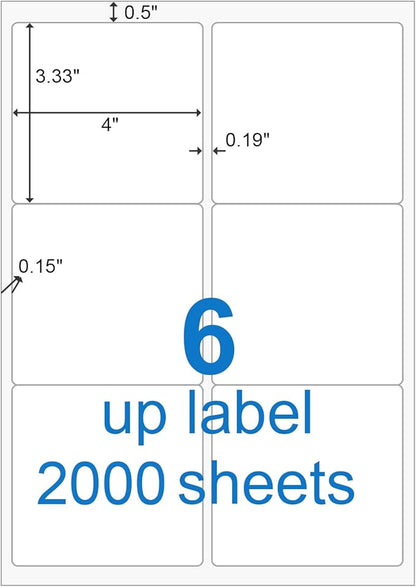 BESTEASY 3 1/3" x 4" Labels Shipping Labels for Laser Inkjet Printers, 6 Up Self Adhesive FBA Address Labels, White Matte Mailing Label Stickers (2000 Sheets, 12000 Labels) | Laser Inkjet Printer Labels - TrueDesk