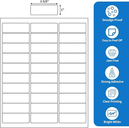 BESTEASY 30 - up 2000 Sheets 1" X 2 - 5/8" Address Shipping Labels for Laser and Inkjet Printers, FBA Product Labels (60000 Labels) | Laser Inkjet Printer Labels - TrueDesk