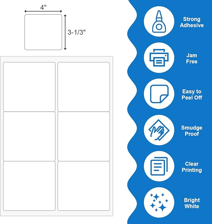 BESTEASY Sticker Labels Compatible Laser/Ink Jet Shipping Labels (8000 Sheets, 6 up - 3 - 1/3 x 4") | Laser Inkjet Printer Labels - TrueDesk