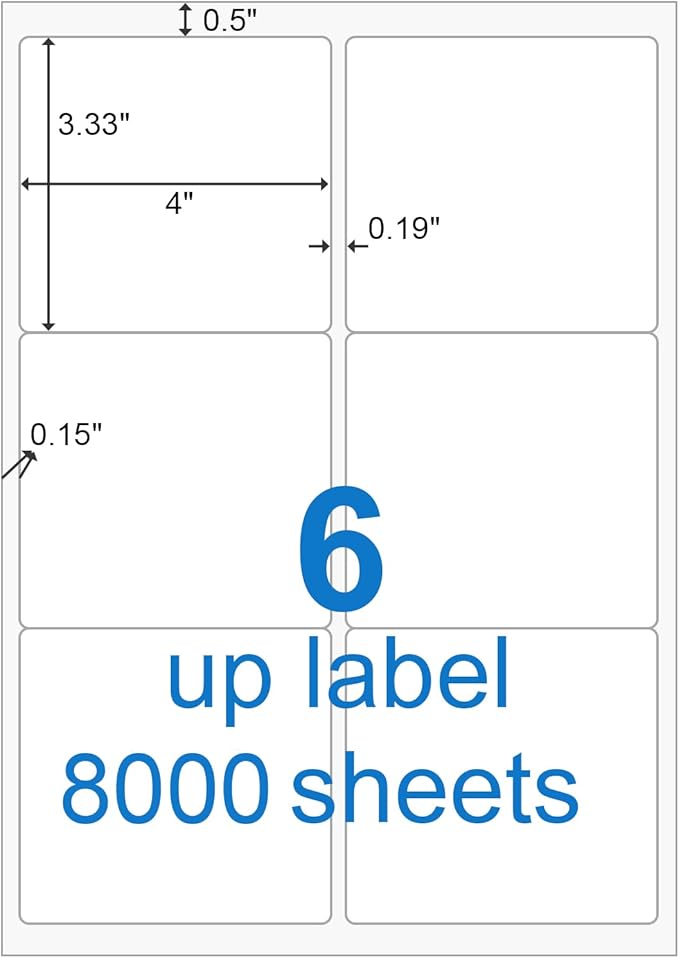 BESTEASY Sticker Labels Compatible Laser/Ink Jet Shipping Labels (8000 Sheets, 6 up - 3 - 1/3 x 4") | Laser Inkjet Printer Labels - TrueDesk
