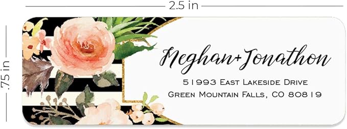 Black and White Stripe Floral Rolled Address Labels/Roll of 500 Personalized Return Address Labels/Designer Return Address Stickers in Elegant Plastic Dispenser | Address Labels - TrueDesk