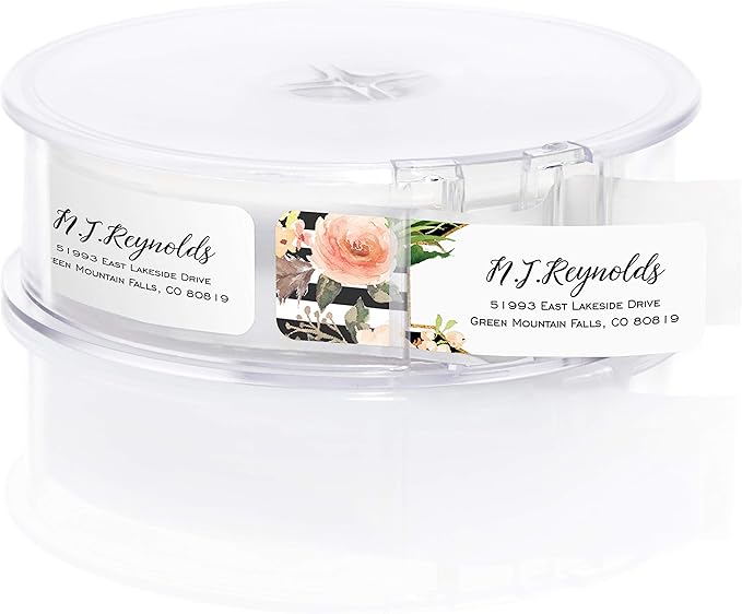 Black and White Stripe Floral Rolled Address Labels/Roll of 500 Personalized Return Address Labels/Designer Return Address Stickers in Elegant Plastic Dispenser | Address Labels - TrueDesk