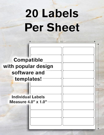 Blank Labels Address Barcode Shipping Labels - 4” x 1” - 20 Per Sheet - Permanent White Matte - Inkjet and Laser Guaranteed - Easy to Peel - Made in USA - 1000 Sheets - 20,000 Labels | Laser Inkjet Printer Labels - TrueDesk