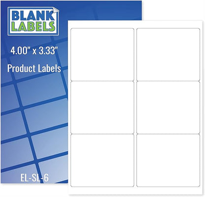 Blank Labels Address Barcode Shipping Labels, 4" x 3.33" (4 x 3 - 1/3) Permanent White Matte Label, Inkjet and Laser Printer Guaranteed Made in USA, 6 Labels Per Sheet - 25 Sheets - 150 Labels | Laser Inkjet Printer Labels - TrueDesk