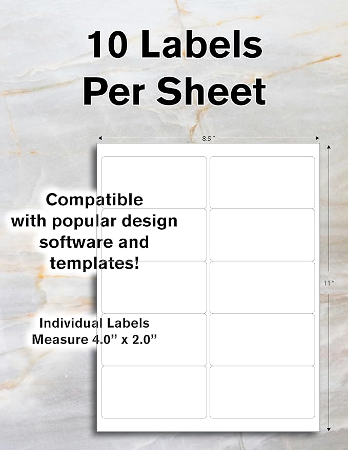 Blank Labels Address Shipping Labels, 2" x 4" Permanent White Matte Label, Inkjet and Laser Printer Guaranteed Made in USA, 10 Labels Per Sheet - 10 Sheets - 100 Labels | Laser Inkjet Printer Labels - TrueDesk